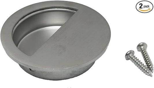 Stainless Steel Sliding Door Flush Half Round Pull Handle Cabinet Drawer Furniture Embedded Handle with Screws Concealed Handle Cabinet Door Latch Diameter 60mm for Cabinets Wardrobe Doors