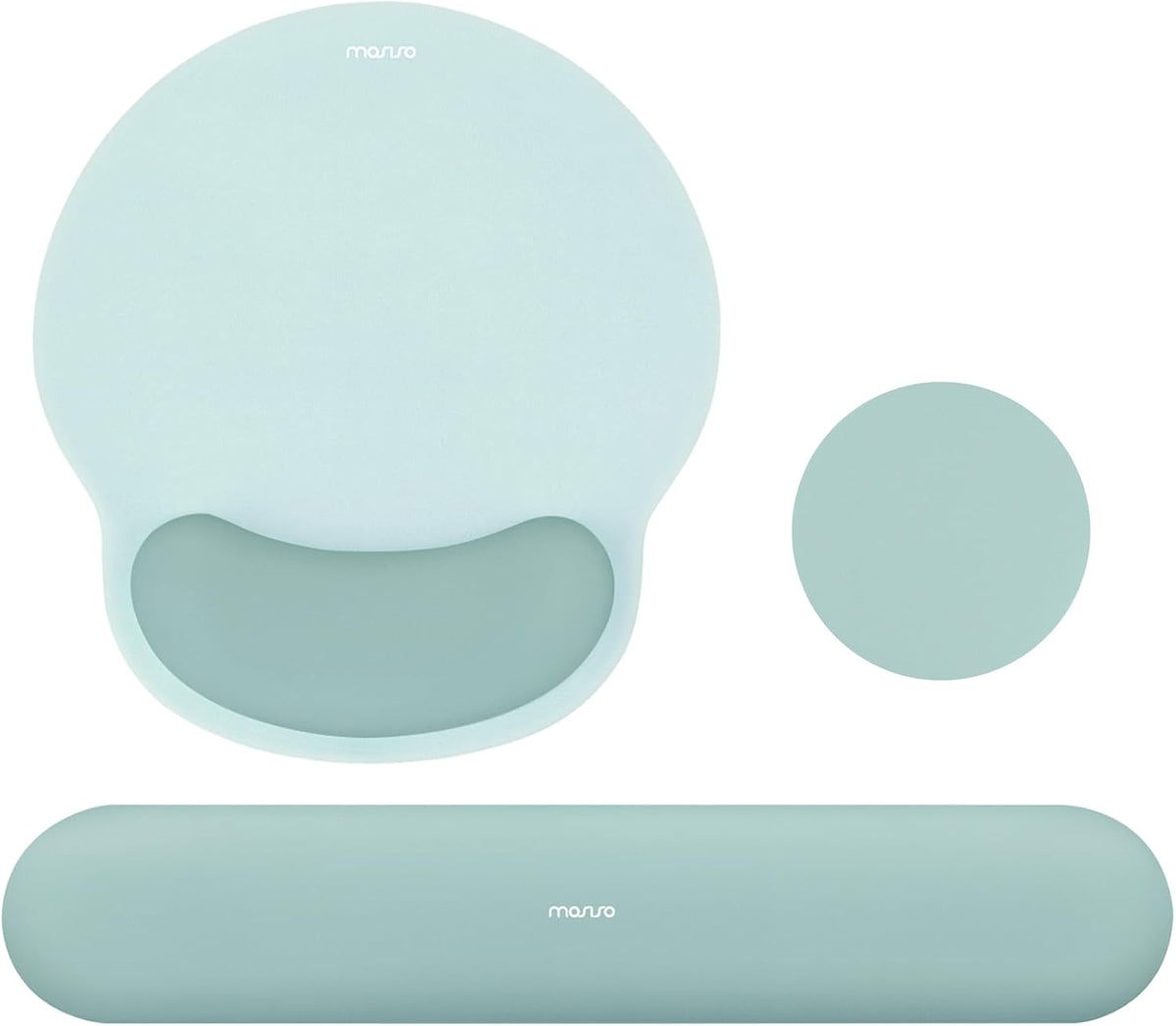 MOSISO Wrist Rest Support for Mouse Pad&Keyboard Set, Circle Curved Ergonomic Mousepad Non-Slip Base Home/Office Pain Relief&Easy Typing Pad with Soft Cloth&Silicone Lining, Aquamarine