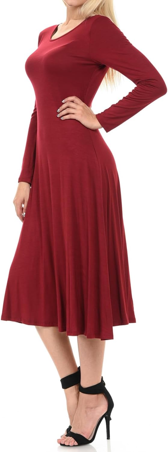 iconic luxe Women's Long Sleeve A-Line Fit and Flare Midi Dress Formal Casual
