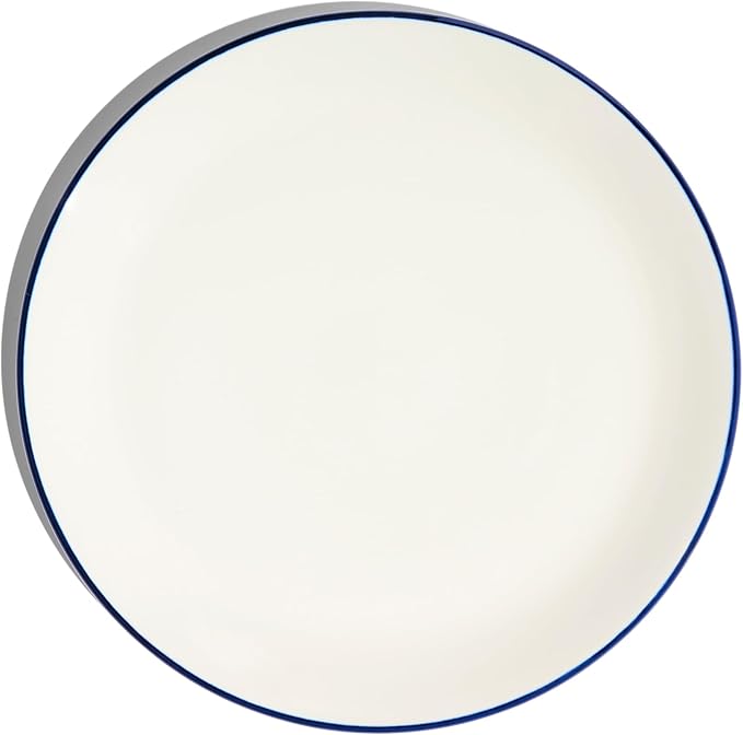 Made In Cookware - 11" Dinner Plates - Set of 4 - White With Navy Blue Rim - Porcelain - Crafted in England