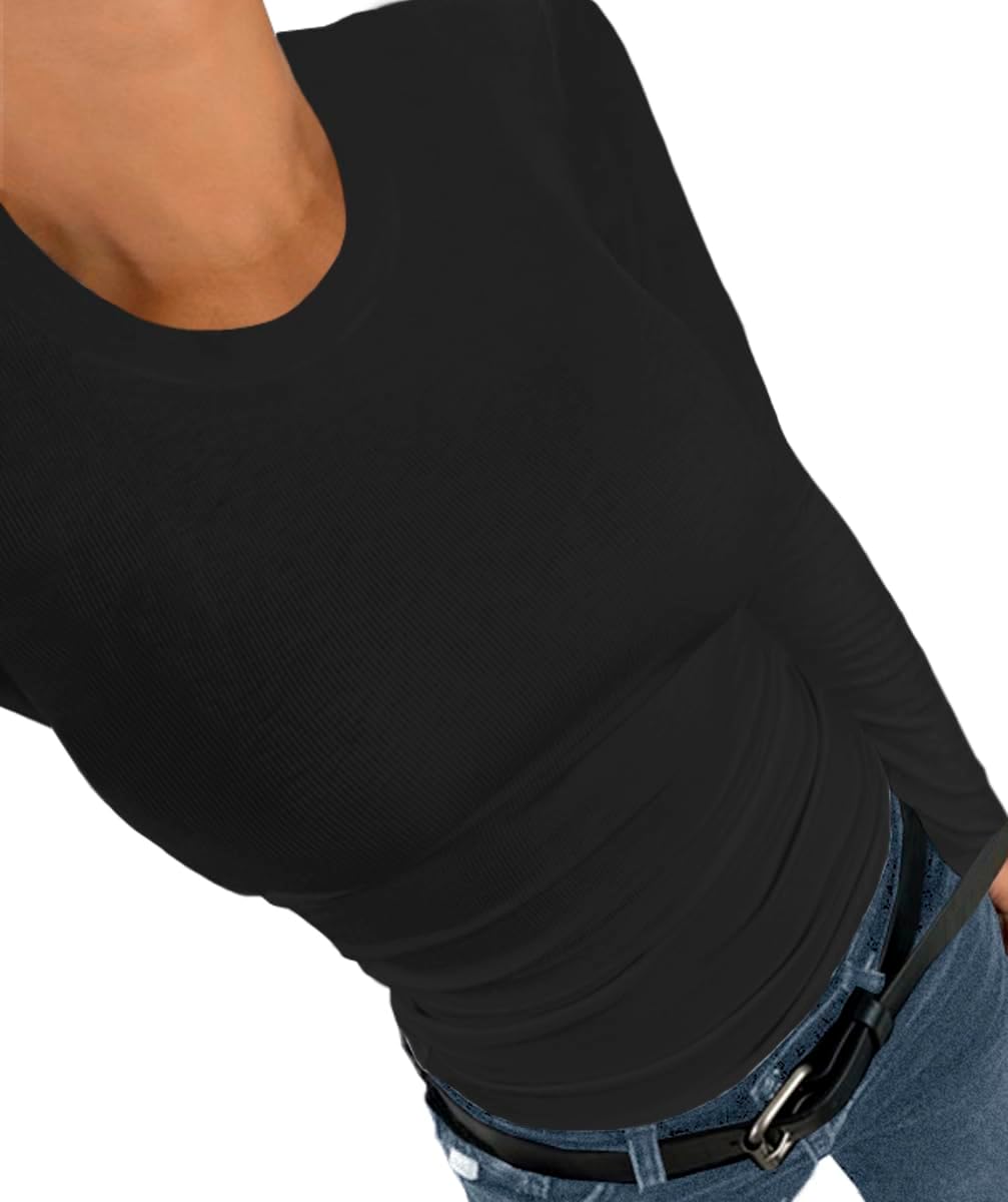 Afibi Women Ribbed Long Sleeve Crew Neck Slim Fit Stretchy Basic T Shirts Tops