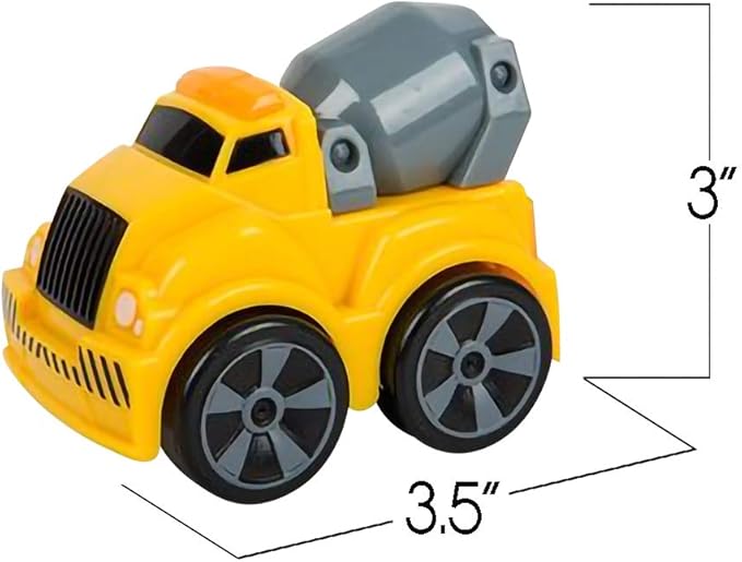 ArtCreativity 3.5 Inch Pull Back Construction Vehicle Toys for Kids - Set of 3 - Includes Mini Dump Truck, Tow Truck, and Concrete Mixer - Best Gift, Party Favors for Boys & Girls - Yellow and Grey