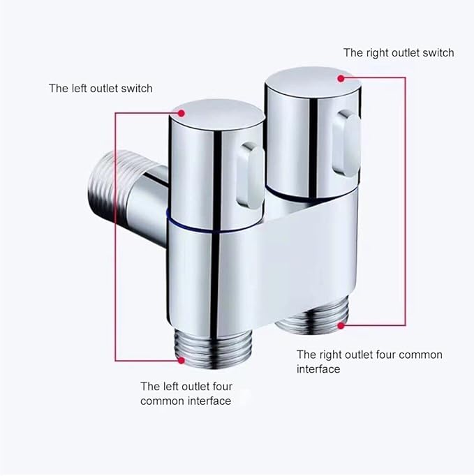 1-In-2-Out Dual Control Valve, 1-In-2-Out Washing Machine and Toilet Faucet, Dual Control Valve for Bidet, Bathroom Faucet Double Handle Dual Control with Pull Out Sprayer (Black)