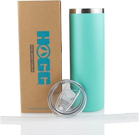 Hogg 20oz Powder Coated Skinny Tumbler, DIY, Customizable, Reusable, Double Wall Insulated, Colored Tumblers (Mint)