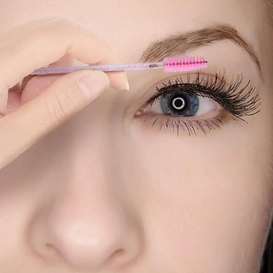 G2PLUS 100PCS Eyelash Mascara Brushes, Disposable Lash Spoolies, Crystal Mascara Wands Makeup Kits for Eyelash Extensions and Eyebrow (Pink)