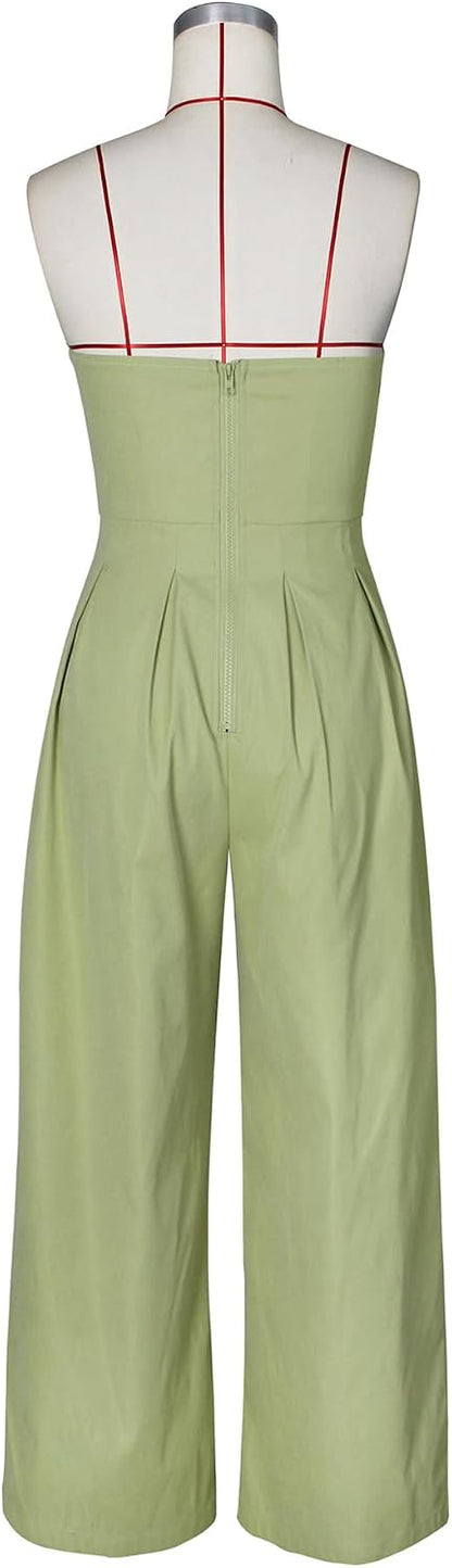BOKITECAO Womens Cargo Jumpsuit Sexy Strapless One Piece Outfit Off Shoulder Top Ruched Wide Leg Rompers Overalls.