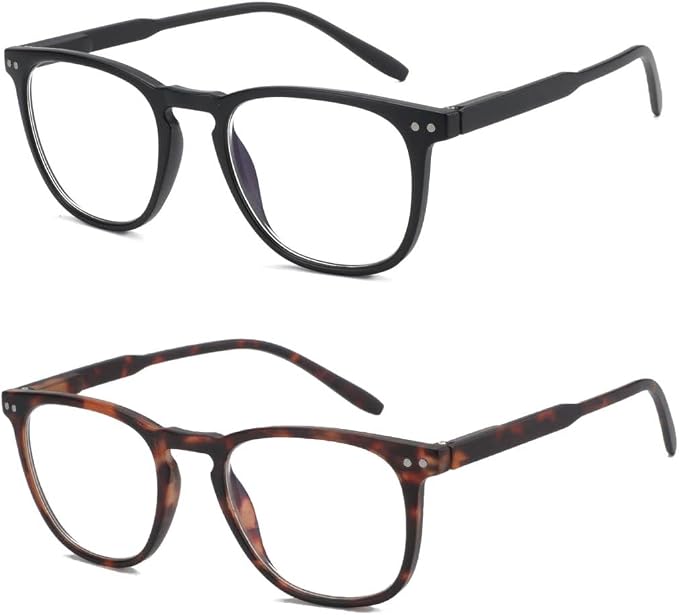 BLUEMOKY Reading Glasses for Women Men, Blue Light Blocking Glasses 2 Pack, Computer Readers, Spring Hinge