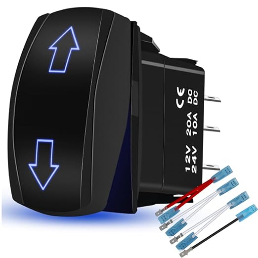 Rear Lights Rocker Switch Toggle On-Off 12V20A 24V10A Waterproof 5Pin Laser SPST Toggle Switch Blue Backlit with Jumper Wires Set for Marine Boat Car Truck RV SUV