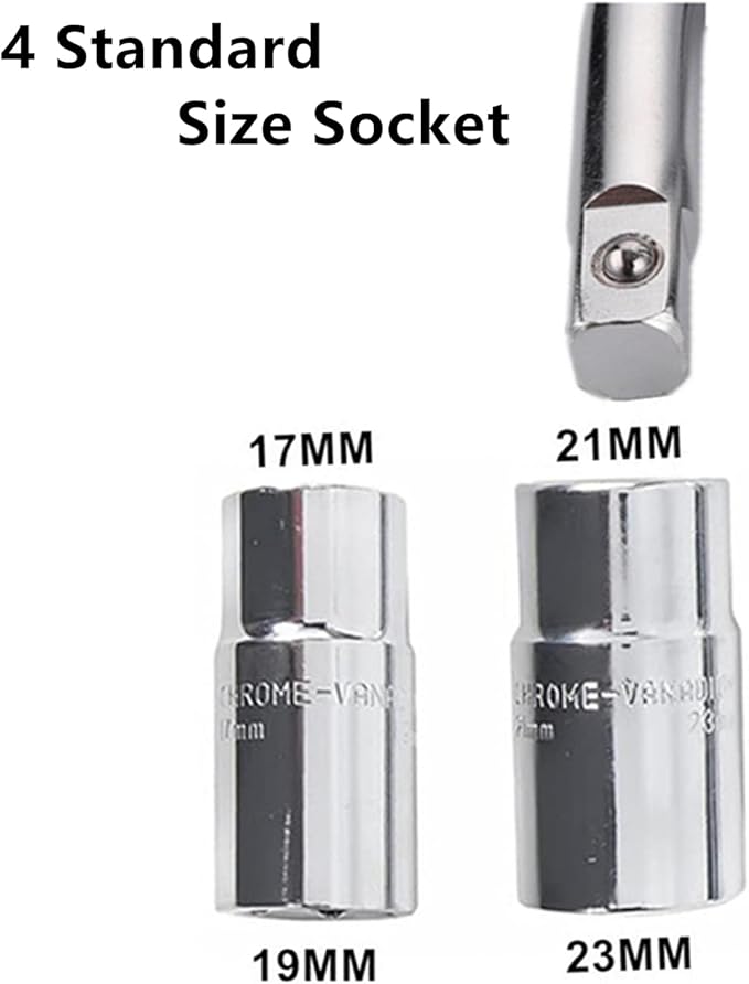 20" Universal Extended Lug Wrench 4 Way Heavy Duty Tire wrench Standard Sockets 17mm 19mm 21mm 23mm for Cross Wheel Wrench