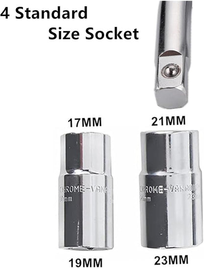 20" Universal Extended Lug Wrench 4 Way Heavy Duty Tire wrench Standard Sockets 17mm 19mm 21mm 23mm for Cross Wheel Wrench