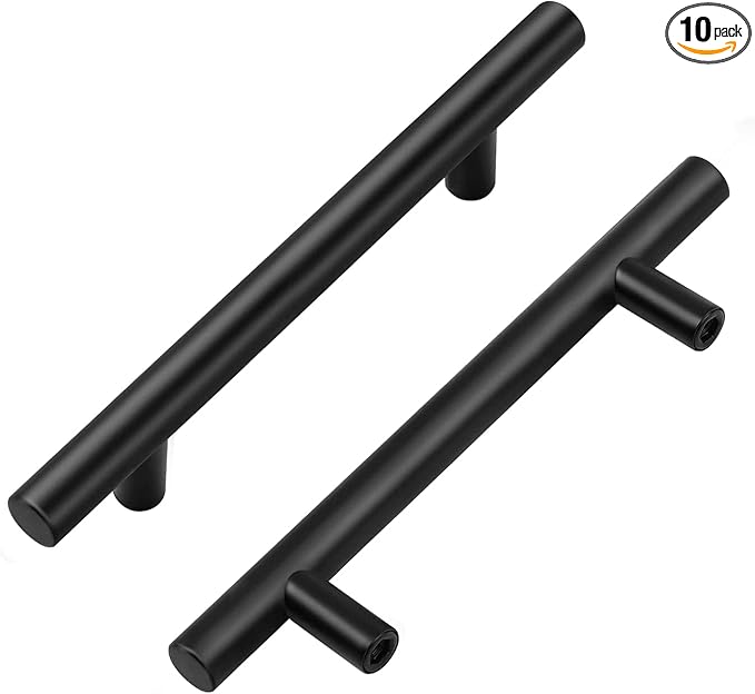 Home Expert 10 Pack 4 Inch Black Cabinet Handles Matte Black Cabinet Pulls Black Dresser Drawer Pulls Stainless Steel Kitchen Cabinet Handles Matte Black 6-38 Inch Overall Length