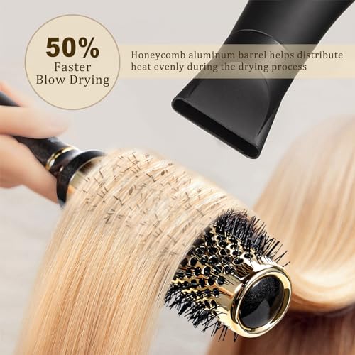 Small Round Hair Brush for Short Hair, Aluminum Roller Brush for Blow Drying, Salon Hairbrushes for Women Curly and Straight Hair - 1.3 Inch Barrel, 1.9 Inch with Bristles