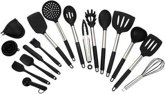 Silicone Cooking Utensils Set, Kitchen Utensils Heat Resistant Spatulas, Essential Cooking Tools Non-Toxic, Heat Resistant, Ideal for Cooking, Grilling, Serving, and Frying,Leakage Spoon