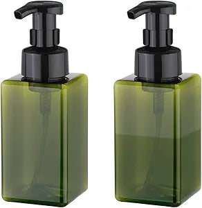 UUJOLY Foaming Soap Dispenser, 450ml (15oz) Refillable Pump Bottle Plastic for Liquid Soap, Shampoo, Body Wash (2 Pcs) (Green)
