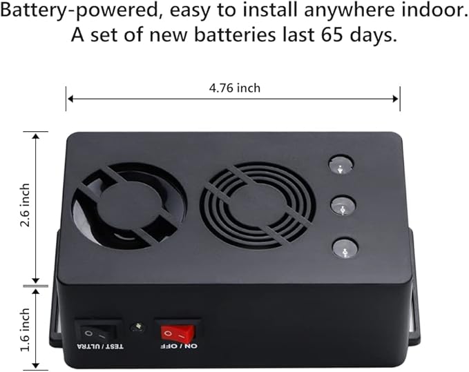 Ultra Sonic Rodent Treatment Repeller Battery Operated Mouse Reducer Repellent Pest Rat Mice Repelling Device with Strobe Lights Under Hood Animal Deterrents 1Pack