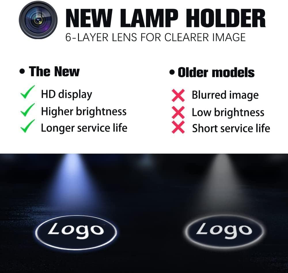 LOWEEY Car Door Lights Logo Projector, Wireless Puddle Lights for Most Cars Rechargeable 2-Pack LED Welcome Lights, Car Door Step Courtesy Shadow Ghost Lights Includes 6 Pairs Logo Slides