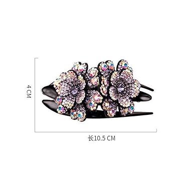 Rhinestone Double Flower Hair Clip,Crystal Duckbill Clip Hairpin with Teeth Non-Slip Women Hair Dovetail Clips for Thick Long Hair Accessories(I)