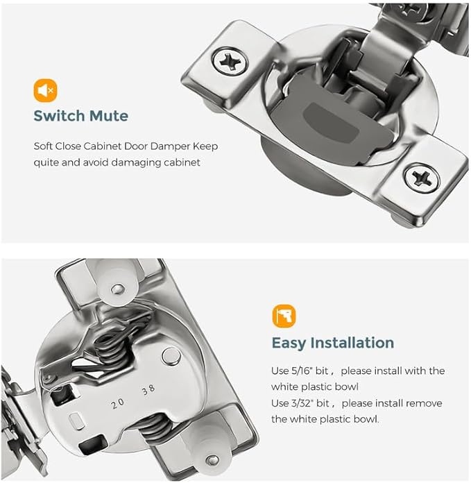 2 Pack 1 Pair 1-14 inch Overlay Soft Close Cabinet Hinges for Kitchen, Stainless Steel Three-Way Adjustable, Concealed Self-Closing Door Hinges