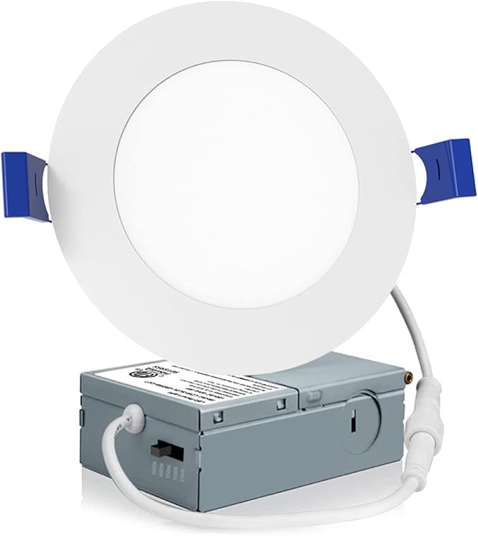 Meconard 1 Pack 4 Inch LED Recessed Ceiling Light with Junction Box, 2700K3000K3500K4000K5000K Selectable, 9W75W 750LM, Dimmable Canless Downlights, ETL and Energy Star Listed