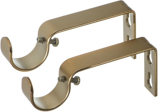 Ivilon Fixed Brackets for Curtain Rods - for 1 or 1 1/8 Inch Rods. Set of 2 - Warm Gold