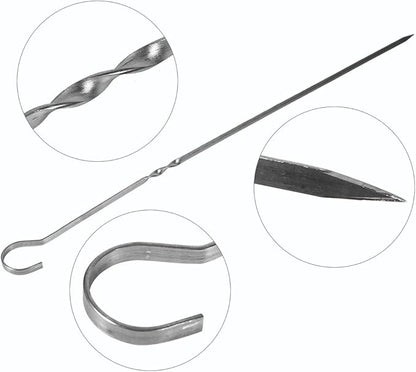 10PCS BBQ Grilling Skewers, Stainless Steel Kabob Needle with Anti Skid Handle and Hook Design, Proof and Washable, Ideal for Meat, Seafood, Vegetables, Sausage and More