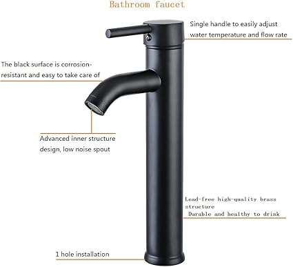 Black Bathroom Sink Faucet Single Handle High Barrel Sink Faucet One Hole Wash Basin Bathroom Faucet Brass High Matte Black Basin FaucetNICTIE