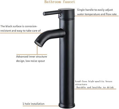 Black Bathroom Sink Faucet Single Handle High Barrel Sink Faucet One Hole Wash Basin Bathroom Faucet Brass High Matte Black Basin FaucetNICTIE