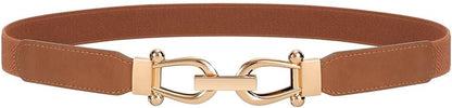 Women Stretchy Waist Belt with Gold Buckle, Retro Elastic Skinny Belt for Ladies, Adjustable and Comfortable Fit