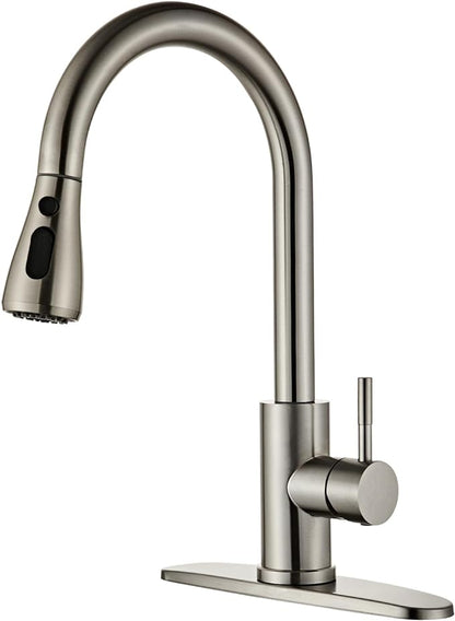 Kitchen Faucet with Pull Down Sprayer Brushed Nickel, High Arc Single Handle Sink Deck Plate, Commercial Modern rv Stainless Steel Faucets, Grifos De Cocina
