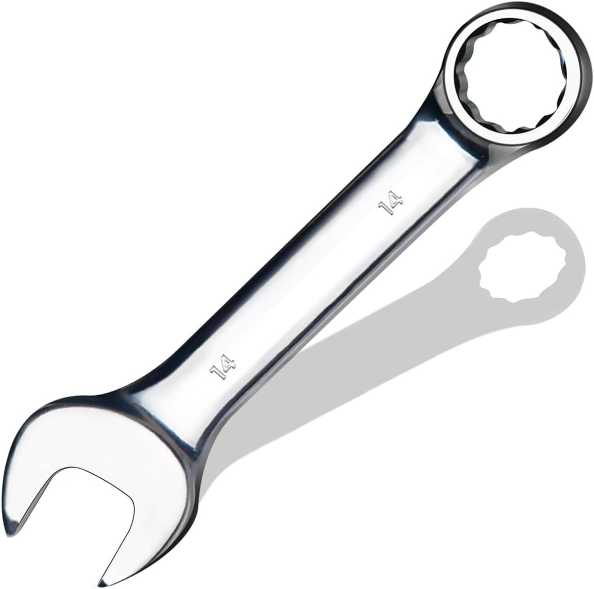 14 mm Metric Stubby Combination Wrench, CR-V Steel with Mirror Polish, 12-Point Design, 15-Degree Offset, Perfect for Auto Repair, Household, Car & Truck Emergency