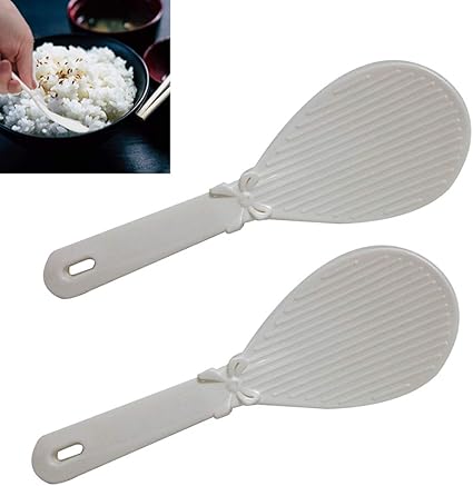 2PC Non Stick Plastic Flat Rice Scoop Paddle Meal White Spoon Ladle Kitchen Tool
