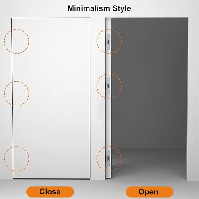 2 Pack Hidden Door Hinges, 6 inch 3-Way Adjustable Concealed Hinges Zinc Alloy 180 Degree Swing Invisible Door Hinges (Silver)