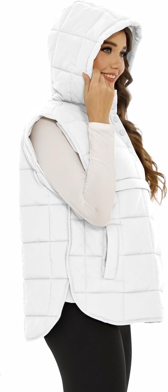 Medium Size, Flygo Women Quilted Pullover Puffer Vest Jacket Oversized Lightweight Sleeveless Down Vests Outerwear.
