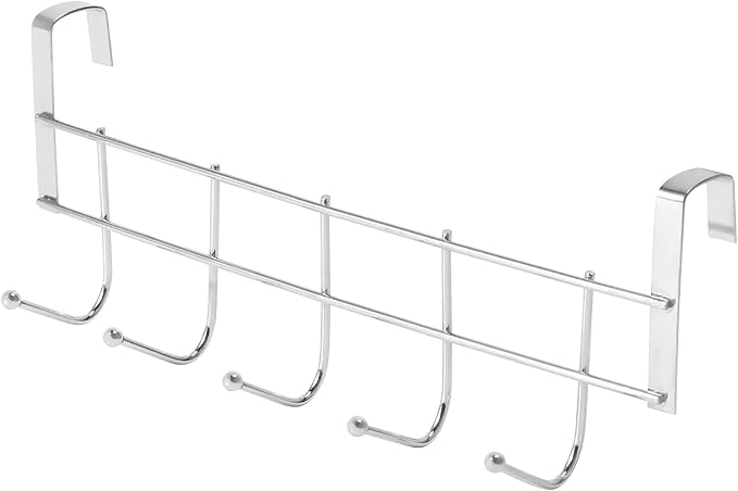 Over The Door 5 Hooks Home Bathroom Organizer Rack Clothes Coat Hat Towel Hanger Stainless Steel Good Load-Bearing