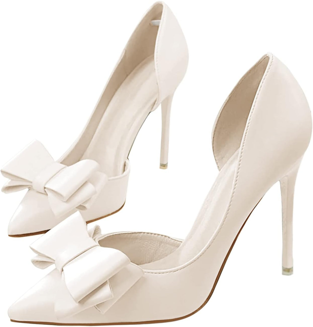 Womens Bow Heels Closed Pointed Toe Dress Shoes Stiletto Slip on Wedding Pumps