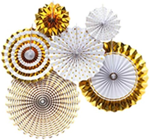 6 PCS Decoration Hanging Party Gold Paper Fans Set for Birthday Wedding Graduation Events Accessories (Gold)