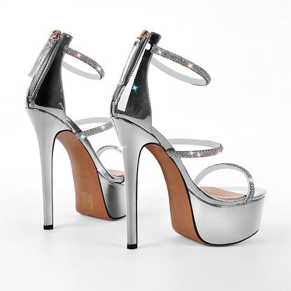 Platform Heel for Women Crystal Sandals with Rhinestone Straps Buckle Stiletto High Heels