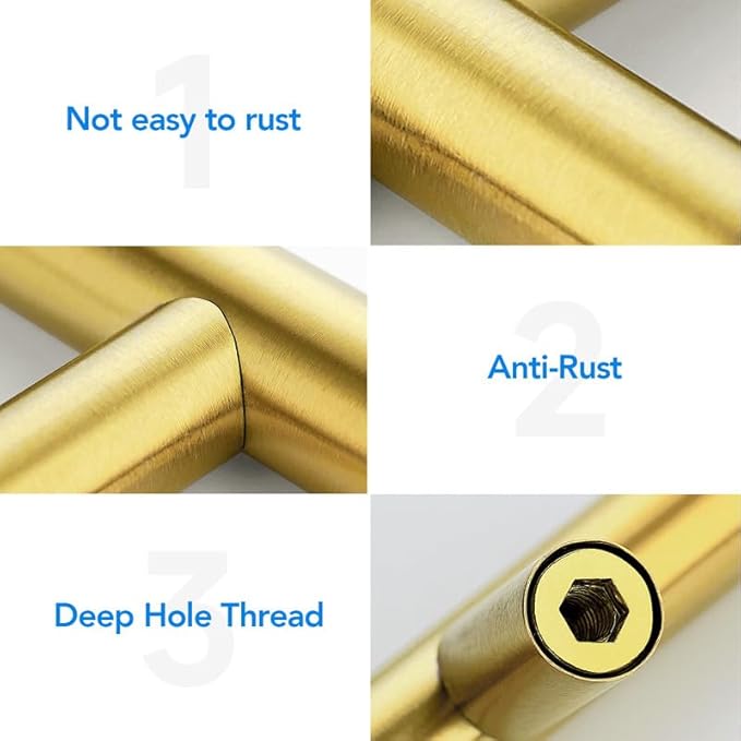 Brushed Brass Cabinet Handles 4 Inch Hole Spacing Stainless Steel Drawer Pulls for Cabinets, Dresser, Bathroom 5 Pack