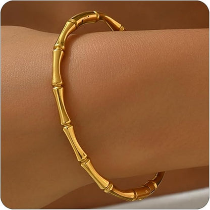 Gold bracelet for Women 18K Gold Plated Bamboo Watch Band Star Labyrinth Bangle Bracelets Dainty Stainless Steel Jewelry Gifts
