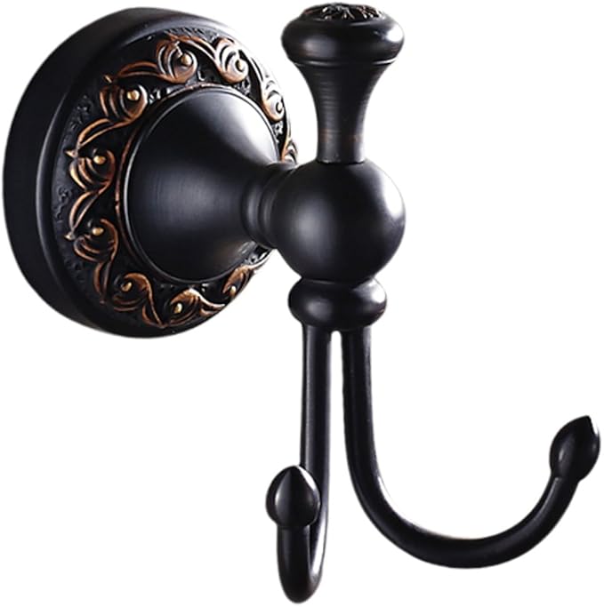 Leyden Oil Rubbed Bronze Towel Hooks, Antique Robe Hooks Brass Coat Double Clothes Hanger for Bathroom