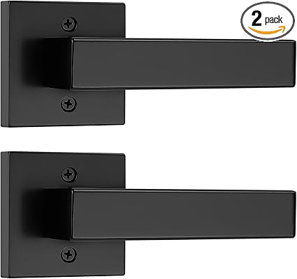 Probrico Pack of 2 Door Lever Dummy Lever Door Handle for Closets French Doors,Square Dummy Door Lever,Non-Turning Single Side Pull with Black Finish,Easy Installation Pull Only Lever Set