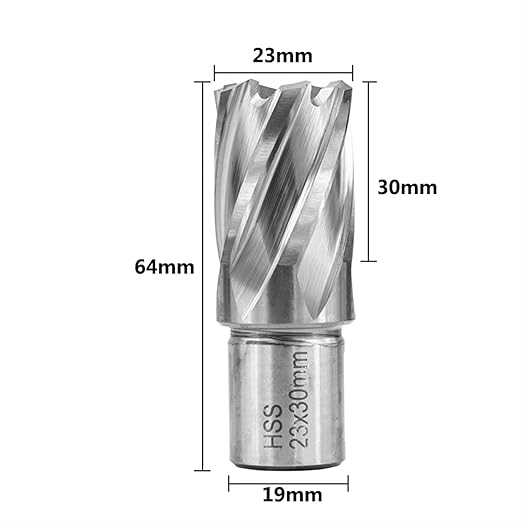 Shank HSS Annular Drill Bit 12-42x30mm TiN Coated Hollow Drill Bit for Metal Cutting Weldon Shank Core Drill Bit (23x30mm)
