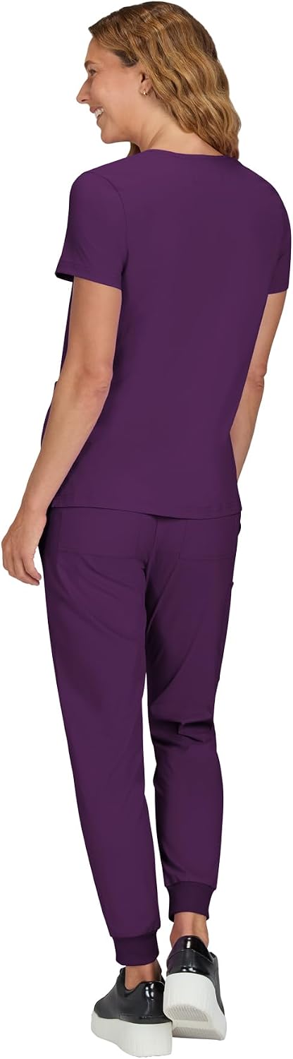 KOI Basics Women's Becca V-Neck Scrub Top, 4 Pockets, ID Bungee Loop, Moisture-Wicking Performance