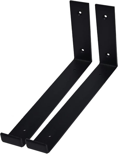 Shelf Brackets 2 Pack Heavy Duty Floating 11.25" L x 6.0" H x 1.5" W Black Metal Shelves Wall Mounted Rustic Iron J Shelf Brackets with Lip for DIY Open Shelving Brackets