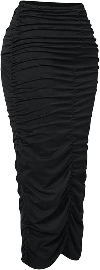 GORGLITTER Women's Casual Ruched High Waisted Bodycon Maxi Skirt Stretchy Solid Long Pencil Skirts