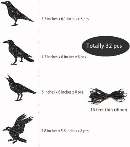 Cheerland Glitter Black Crow Halloween Decorations for Gothic Halloween Tree Hanging Decoration Bird Raven Banner Stick Decal Garland Backdrop Centerpiece for Theme Birthday Wedding Party Supplies