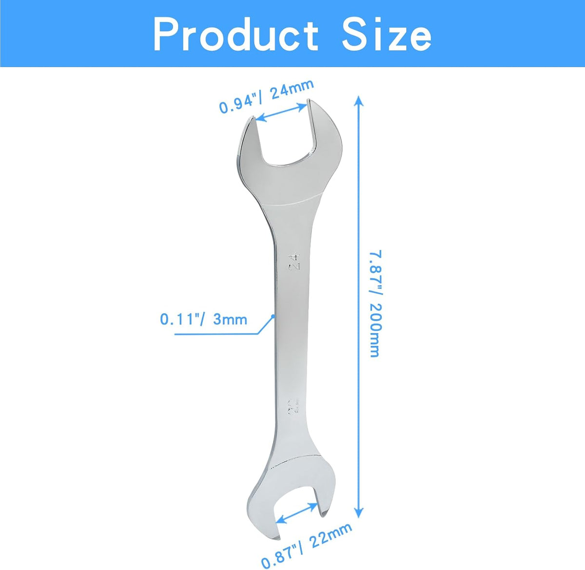 Hordion 22mm x 24mm Open End Wrench, Super Thin Metric Chrome Plated Steel Wrench for General Repairs Household Maintenance