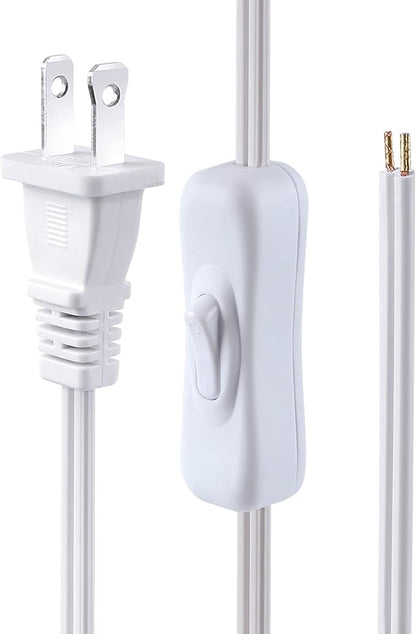 Lamp Cord has Button Switch UL304 2A/120V,Plug,Stripped Ends Ready for Wiring 18 AWG SPT-2, White (6FT)