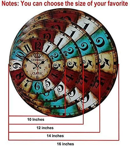 Distressed Old World Map Wall Clocks Large Decorative Wooden Quartz Silent Home Modern Art Clock Gifts for Women 16 inch