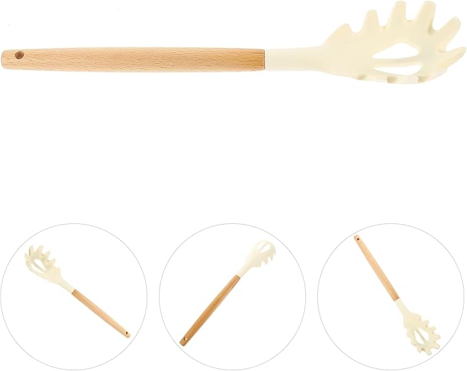 Silicone Pasta Fork, Kitchen Heat Resistant Noodle Spoon Server, BPA Free Spaghetti Strainer,12.8 inch
